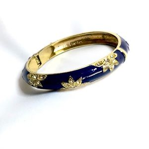 Royal blue and gold floral and rhinestone accented enamel bracelet
